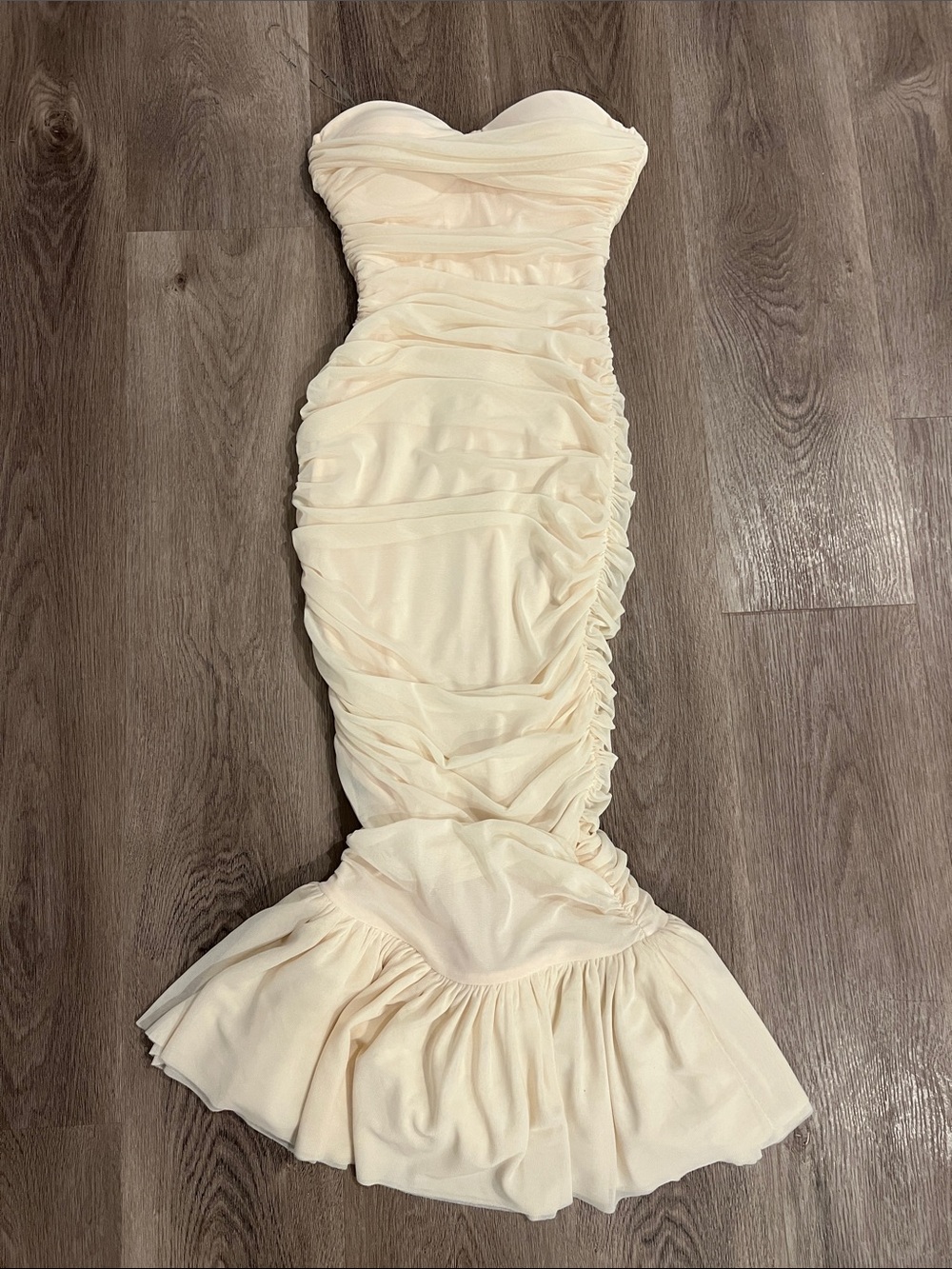Rare London Strapless Ruched Mermaid Gown in Cream